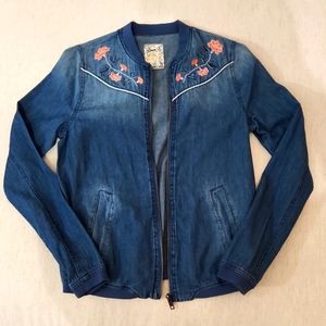 Denim Co Embroidered Bomber Denim Chambray Jacket Size 6